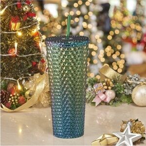 Holiday time iridescent green 26‎ fl oz drinking tumbler new